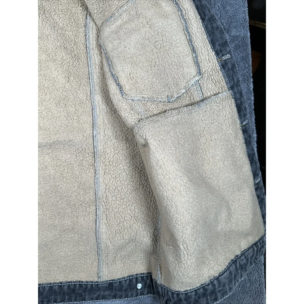 JYG Sherpa Lined Denim Trucker Jacket Gray Washed Button Front Men‎ L